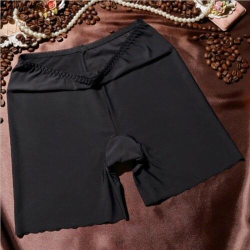 Seamless Safety Short Pants For Women Hot Pants Girls Under Skirt Short Femme Sexy Black Ice Silk Anti Emptied Boyshorts Panties