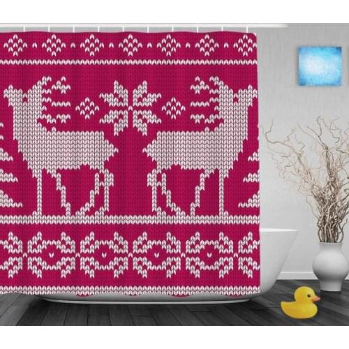 Seamless Knit Christmas Decor Bathroom Shower Curtains Cute Deer Snowflake Shower Curtain Waterproof Polyester Fabric With Hooks