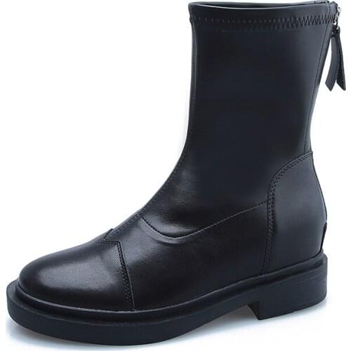 35-43 Knight Boots Womens British Handsome Short Boots Waterproof Black Martin Boots Large Short Boots Thick Soled Thin Boots