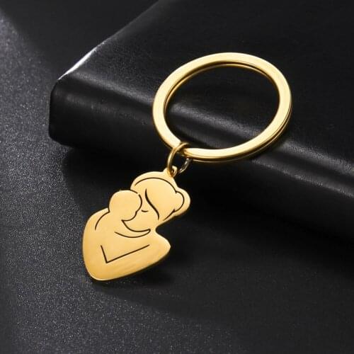 COOLTIME Family Mother Baby Memory Keychain Stainless Steel Cute Kid Birth Mom Keyring Women Men Jewelry Friends Anniversary