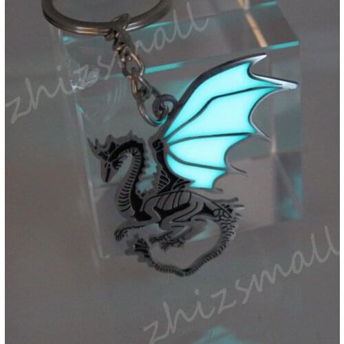 Stainless steel gift dragon keychain glowing key Chain Fashion Jewelry Pendant glow in the dark Flying dragon car pendant