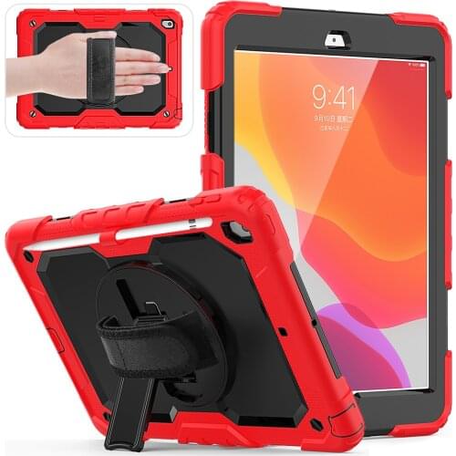 For ipad 7th 8th Generation 10 2 2020 Case 360 Rotation Hand strap&Kickstand Shockproof Silicone Tablet Cover for ipad case 10.2