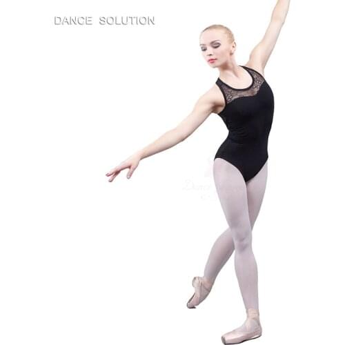 Black Cotton Lace Ballet Leotard Clothing Ballerina Practice Dancewear Cross Strip Back Adult & Lady Free Shipping 01D0057