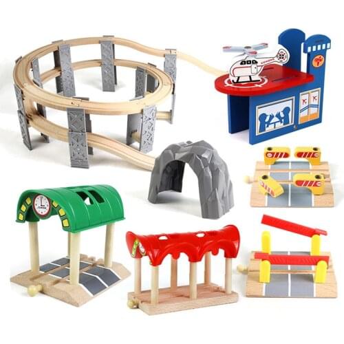 Wooden Beech Toy Track Railway Bridge Tunnel Hovering Orbit Wood Train Accessories Educational New Toys for Children Kids Gifts