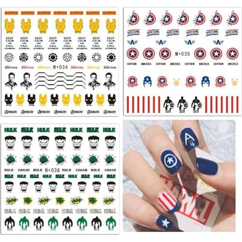 Marvel Super Hero Childrens Nail Stickers Aesthetic Iron Man Hulk Captain Toys Cool Girls Student Cartoon Decoration Decals M