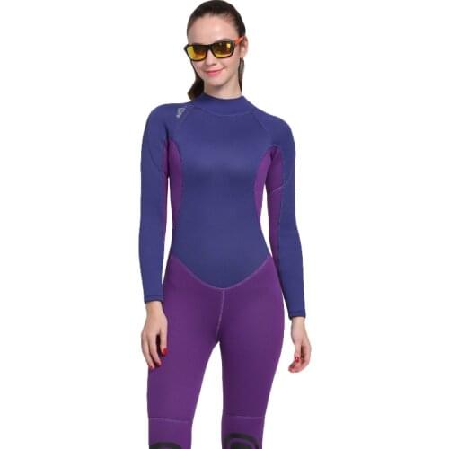 Purple Wetsuit Womens Full Body 3mm Premium Neoprene Thermal Swimwear Adults Back Zip Surfing Scuba Diving Snorkeling Suit