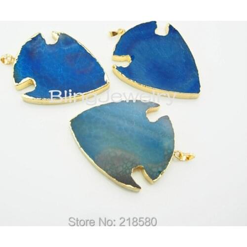H-SP101 Blue Agates Arrowhead Pendant Charm Dipped in Gold