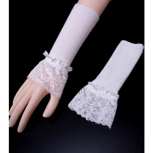 Cotton Arm Cuffs Lace Arm Covers Fashion Mid-Length Gloves Solid Black White Fake Sleeves Ladies Knitted Arm Sleeve Fake Cuffs