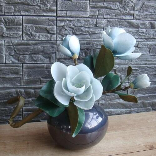 Simulation PU Magnolia Flower Branch Farmhouse Home Decor Display Fake Magnolia Flower for Wedding Hotel Decoration Kapok Branch