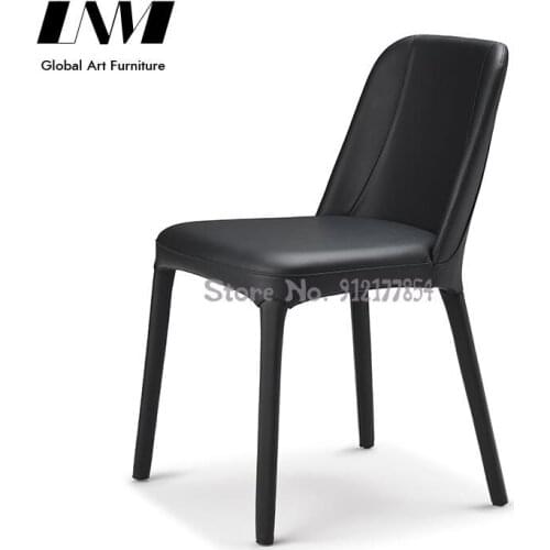 Italian designer dining chair minimalist backrest light luxury office chair study book chair modern Nordic leather makeup stool