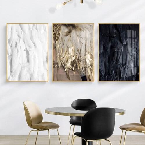 Canvas Painting Feather Gold White Black Posters And Prints Wall Art Nordic Minimalist Style Art Living Room Bedroom Home Decor