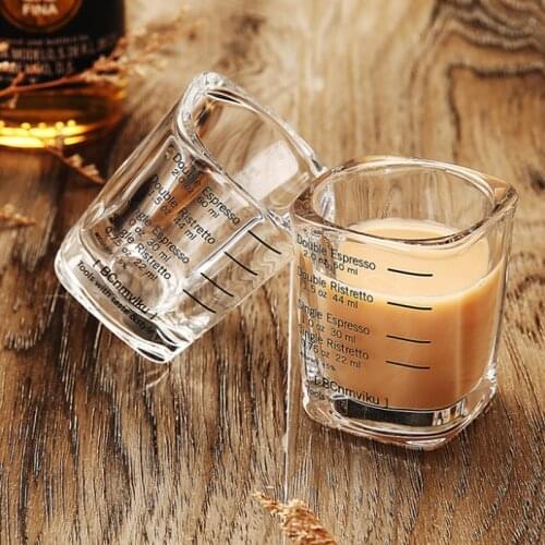 60ml Square Cup Thickened Glass Jigger Ounce Cup Graduated Measuring Cup Concentrated Espresso Expresso Coffee Cup Measure Tool