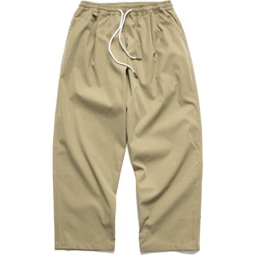 Mens Casual Loose Pants Plus Size Summer Cropped Pants Elastic Lace Up Overalls Cargo Sweatpants Boys Khaki Cotton Trousers Xxl