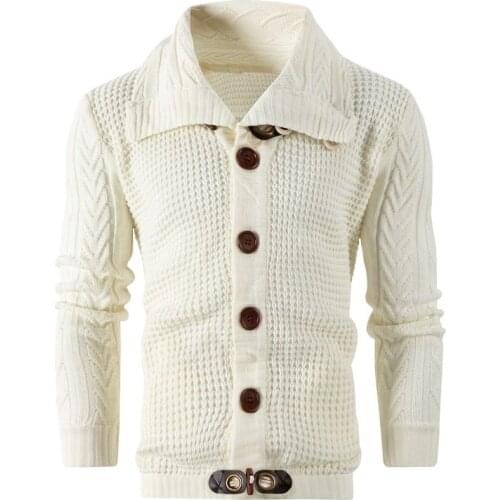 Mens Winter Sweater Cardigan Winter New Mens Cardigan Sweater Casual Jacket+Lapel Solid Color Button Door Six Color Large Size