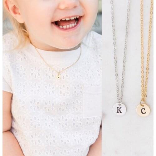 Childrens initials disc necklace, baby name necklace, cute little girl initials necklace, childrens letter name necklace