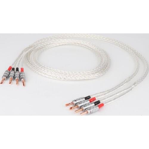 Pair 8 twist OCC pure copper cable, silver plated Speaker Cable ,Banana Plug loudspeaker cable for HIFI amplifier