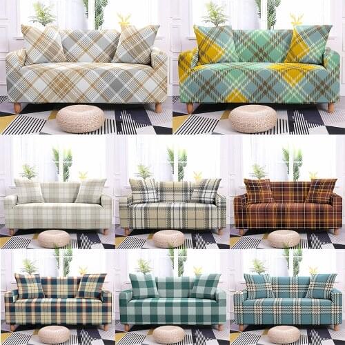 1/2/3/4 Seaters Simple Geometric Plaid Elastic Sofa Couch Covers for Living Room Home Single Love Seat Sofa Protection Cover