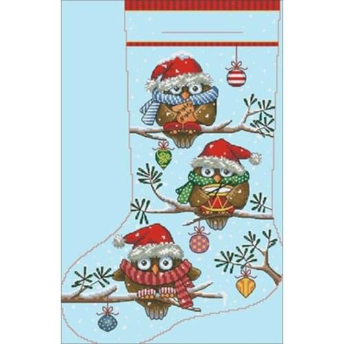 Christmas owl socks patterns Counted Cross Stitch 11CT 14CT 18CT DIY Chinese Cross Stitch Kits Embroidery Needlework Sets