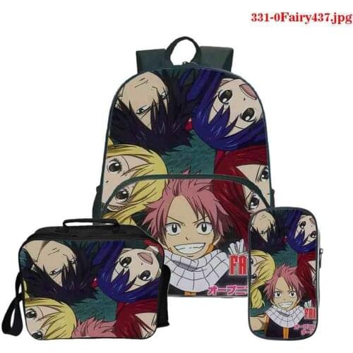 3d fashion 3Pcs/Sets Backpack Fairy Tail for Students Boys Schoolbags Pencil Case casual Bags Back to School Casaul Backpack
