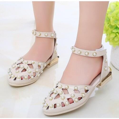 Casual Girls Sandals 2021 Summer New Baotou Anti-kick Kids Princess Shoes Soft Bottom Student Fashion Pearl Childrens Shoes