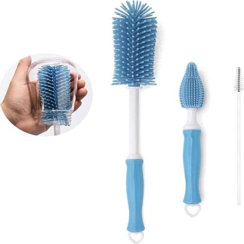 Silicone Bottle Brush 360 Degree Rotation Baby Pacifier Cup Nipple Cleaning Brushes Set Handheld Soft Head Sponge Brushes