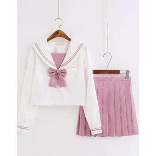 School Uniform Outfit White Long Sleeve Shirt and Pleated Pink Skirt