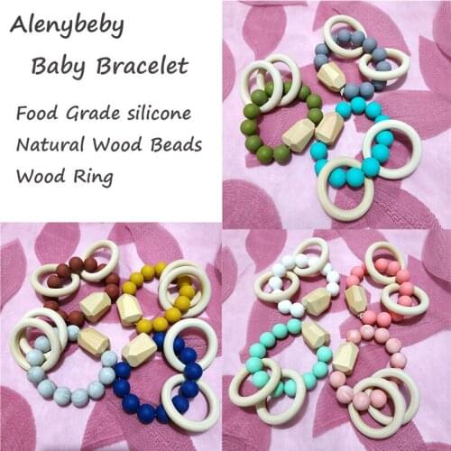 Silicone Baby Teether Bracelet BPA Free Baby Teething Beads Nurse Gift Food Grade Silicone Toy Product Baby Bangle Custom color