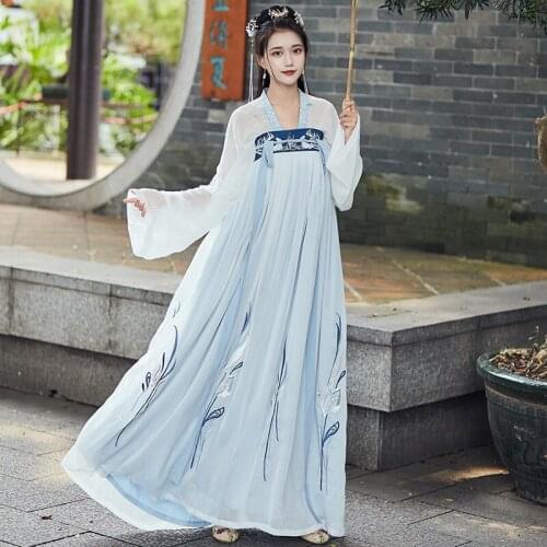 Embroidery Hanfu Women Dance Costumes Folk Festival Rave Outfit Singers Performance Clothing Ladies Fairy Dress 2 Pcs DC3405