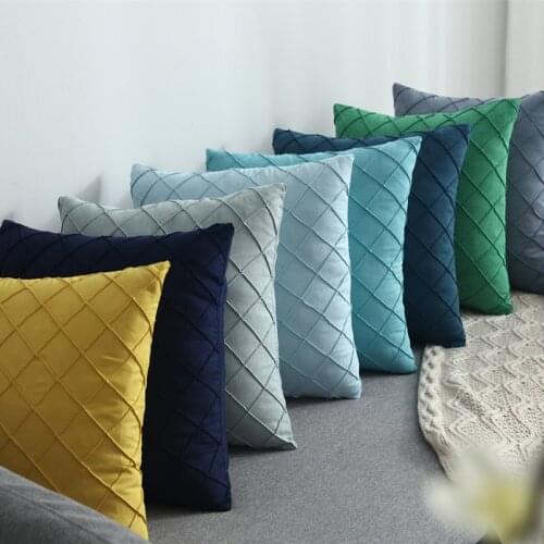 Yellow Blue Navy Green Embroidered Lattic Cushion Cover Pleat Home Decorative Pillow Cover Lumber Pillow Case 45X45CM/30x50cm