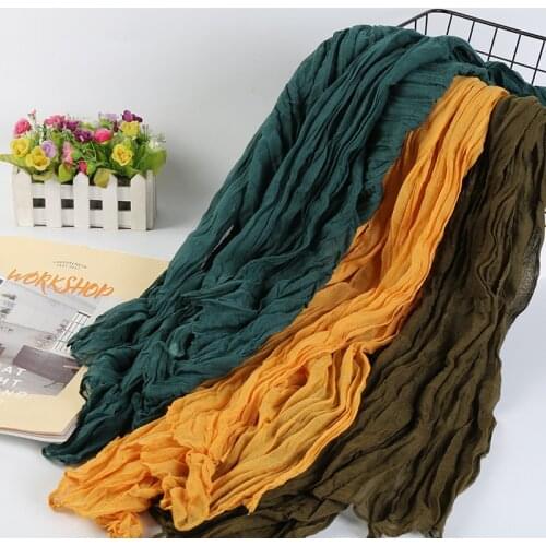 Ladies Plain Abstract Wrinkle Viscose Shawl Scarf Solid Muffler Wrap Headband Muslim Hijab Snood Echarpe Foulards Femme 180*60Cm