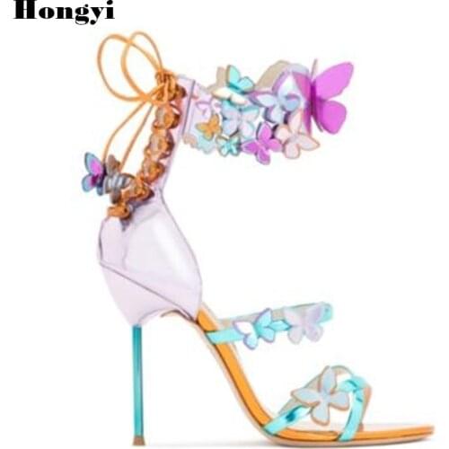 2018 Spring Summer 3D Butterfly Women Sandals Punk Super High Heels Luxury Fashion Design Party Wedding Shoes