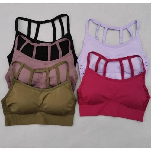 Womens Sports Bras For Running With Removable Cups Push Up Yoga Bra Seamless Back Cross Strappy Gym Fitness Athletic Bra Tops