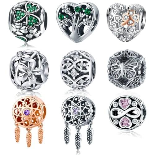 WOSTU Authentic 925 Sterling Silver Clover Life Tree Charms Pendant Fit Bracelets Women Party Fashion DIY Jewelry Gift Making