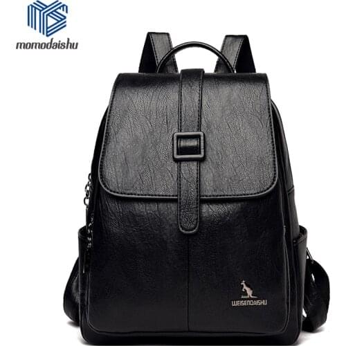 New Women Back Pack Soft Leather Backpack for Teenage Girls Casual Female Large Ladies Bagpack Large Capacity Travel Back Pack