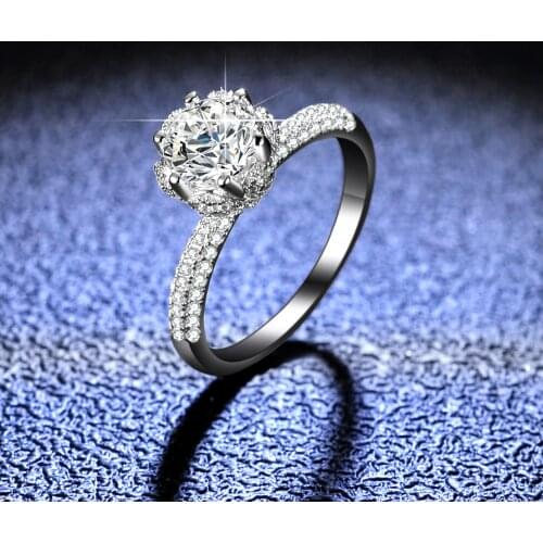 D Color Moissanite Ring Woman 1 Carat Round Wedding Bands Engagement Jewelry 925 Silver Ring