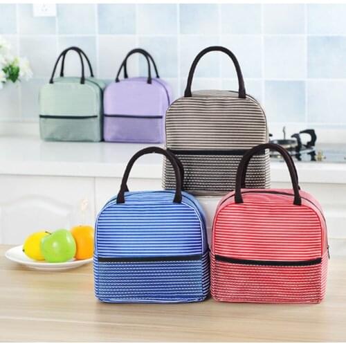 1Pcs Portable Stripes Lunch Bag Tote For Students Isothermal Bag Packaged Food Thermal Bags School Office Bento Boxes Container