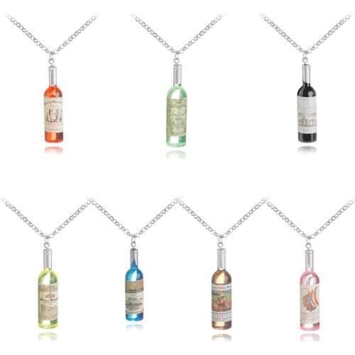 10 new Simulation Mini Red The Wine Bottle Pendant Necklace Geometric shape Resin The Wine Bottle Pendant Wish European jewelry