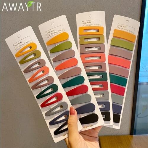 10PCS/Set New Women Girls Cute Colorful Geometric Hollow Matte Hairpins Sweet Hair Clip Simple Barrette Fashion Hair Accessories