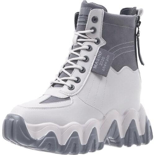 2021 New high Cut Martin leather boots womens shoes fashion inside Height Increasing lady outdoor casual shoes trend sports