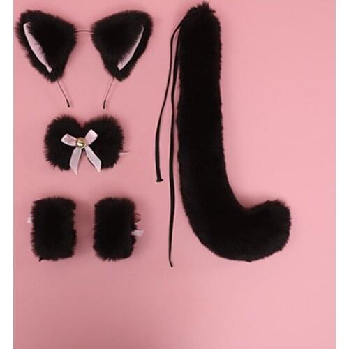 Cat Suit 4-piece Roleplaying Cat Tail Ear Clip Bow Tie Wristband Suit Lolita Roleplaying Anime Gothic Halloween Props