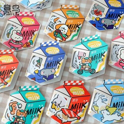 45Pcs/Pack Cute Milk Box Cartoon Animal Sticker DIY Scrapbook Bullet Diary Journal Decorative Collage Material School Stationery