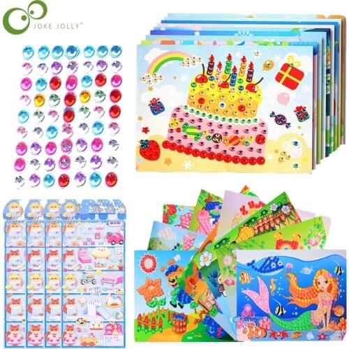 9pcs DIY Diamond Stickers Foam EVA Handmade Crystal Paste Painting Mosaic Puzzle Toys Random Color Kids Child Stickers Gift WXK