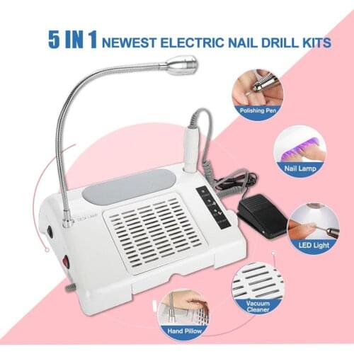 5 In 1 Newest Nail Art Salon Equipment With Nail Lamp Nail Vacuum Cleaner Nail Dust Collector Nail Drill For Manicure Machine