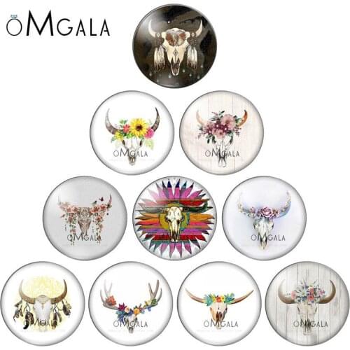Art Bull Cow skull with cacti Crown Flowers 12mm/18mm/20mm/25mm Round photo glass cabochon demo flat back Making findings