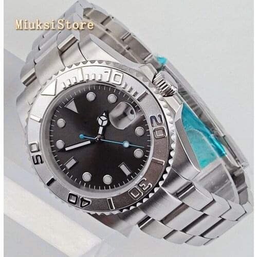 Bliger 40mm mens top business watch sapphire crystal stainless steel bezel gray sterile dial luminous automatic mens watches