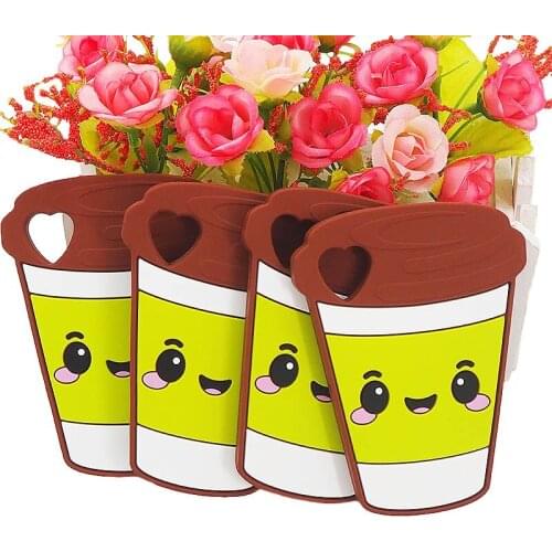 Chenkai 10PCS Silicone Coffee Cup Teether DIY Baby Shower Chewing Pendant Nursing Sensory Teething Pacifier Toy Gfit BPA Free