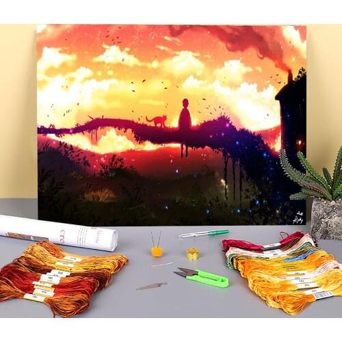 Scenery Best Friends Pre-Printed 11CT Cross Stitch DIY Embroidery Complete Kit DMC Threads Sewing Knitting Craft Needle