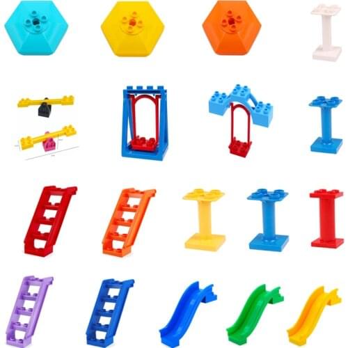 Diy Big Size Toys for Children Slide Escalator Wheel Duploed Building Blocks Accessories Bridge Stairs Parts Bricks Accessories