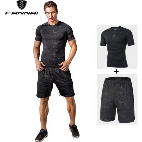 FANNAI Compression Set Mens Sport Suits Running sets Dry Fit Sports Gym Fitness Tights Jogging Rashgard Tracksuit Shorts MMA