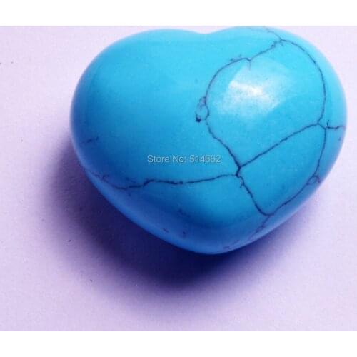 30mm Natural Blue Turquoise Puff Heart Worry Healing Stone W1253-5